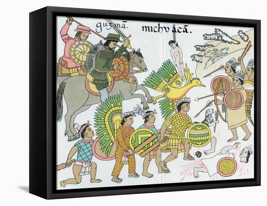Battle Between Nuno De Guzman and Inhabitants of Michuacan, Mexico, 16th Century-Lienzo de Tlazcala-Framed Premier Image Canvas
