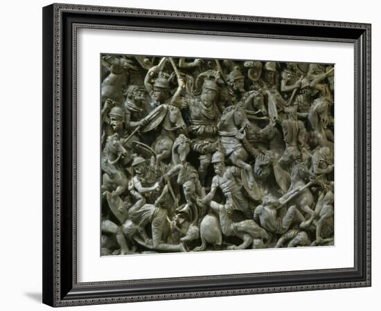 Battle between Roman and Germanic Armies, Relief on Marble Sarcophagus, 180-190 AD Roman-null-Framed Premium Photographic Print