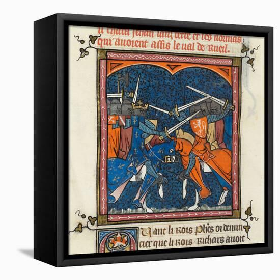 Battle between the French and English from the Grandes Chroniques de France-French-Framed Premier Image Canvas