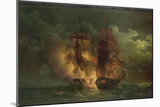 Battle Between the French Frigate Arethuse and the English Frigate Amelia Islands of Loz, 1813-Louis Philippe Crepin-Mounted Giclee Print