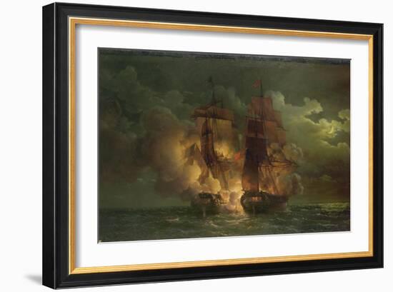 Battle Between the French Frigate Arethuse and the English Frigate Amelia Islands of Loz, 1813-Louis Philippe Crepin-Framed Giclee Print