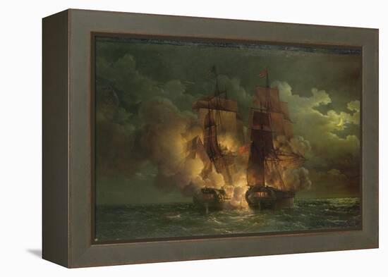 Battle Between the French Frigate Arethuse and the English Frigate Amelia Islands of Loz, 1813-Louis Philippe Crepin-Framed Premier Image Canvas