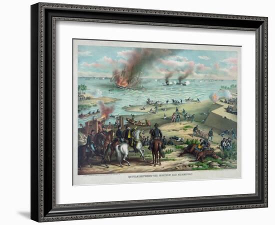 Battle Between the Monitor and Merrimac--Framed Giclee Print