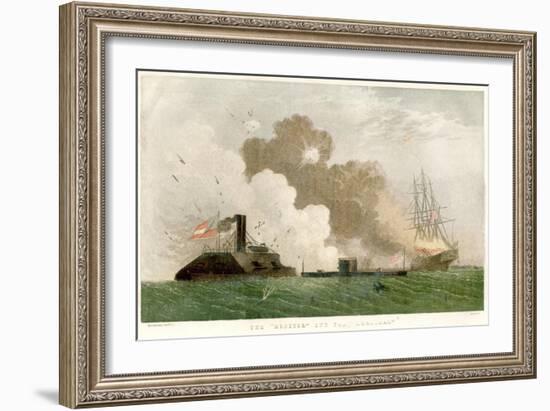Battle Between the Monitor and the Merrimac, American Civil War, 1862-null-Framed Giclee Print