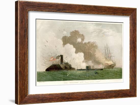 Battle Between the Monitor and the Merrimac, American Civil War, 1862-null-Framed Giclee Print