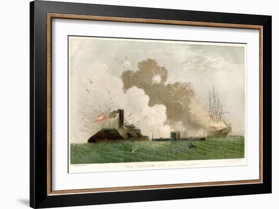 Battle Between the Monitor and the Merrimac, American Civil War, 1862-null-Framed Giclee Print