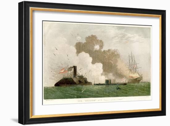 Battle Between the Monitor and the Merrimac, American Civil War, 1862--Framed Giclee Print