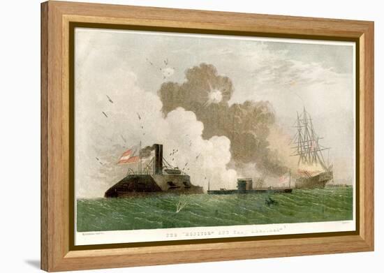 Battle Between the Monitor and the Merrimac, American Civil War, 1862-null-Framed Premier Image Canvas