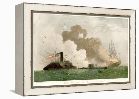 Battle Between the Monitor and the Merrimac, American Civil War, 1862-null-Framed Premier Image Canvas