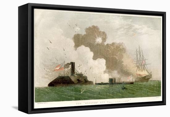 Battle Between the Monitor and the Merrimac, American Civil War, 1862-null-Framed Premier Image Canvas