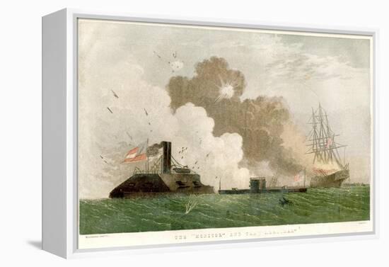 Battle Between the Monitor and the Merrimac, American Civil War, 1862-null-Framed Premier Image Canvas