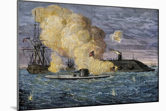 Battle Between the Monitor and the Merrimac, Hampton Roads, 1862-null-Mounted Giclee Print