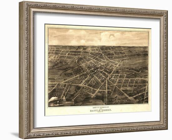 Battle Creek, Michigan - Panoramic Map-Lantern Press-Framed Art Print