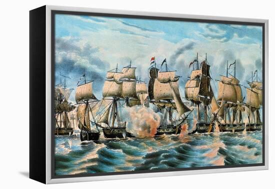 Battle Fleet-Currier & Ives-Framed Stretched Canvas
