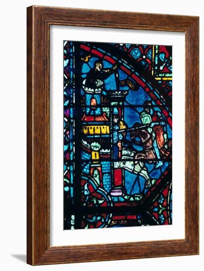 Battle for a City, Stained Glass, Chartres Cathedral, France, C1225-null-Framed Premium Photographic Print