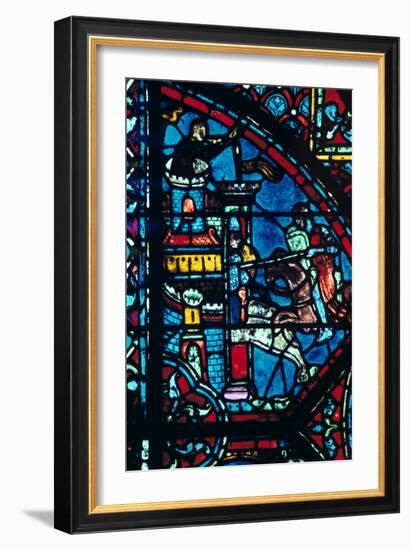 Battle for a City, Stained Glass, Chartres Cathedral, France, C1225-null-Framed Premium Photographic Print