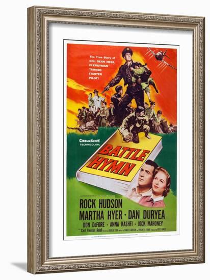 Battle Hymn, Bottom from Left: Rock Hudson, Martha Hyer, 1957-null-Framed Art Print