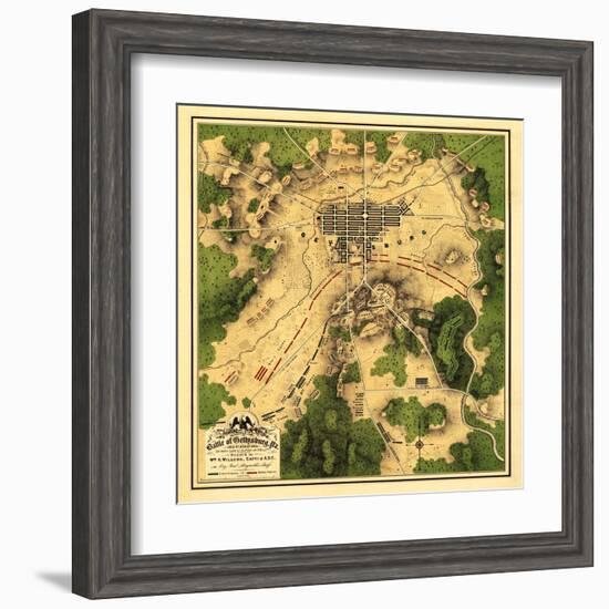 Battle of Gettysburg - Civil War Panoramic Map-Lantern Press-Framed Art Print