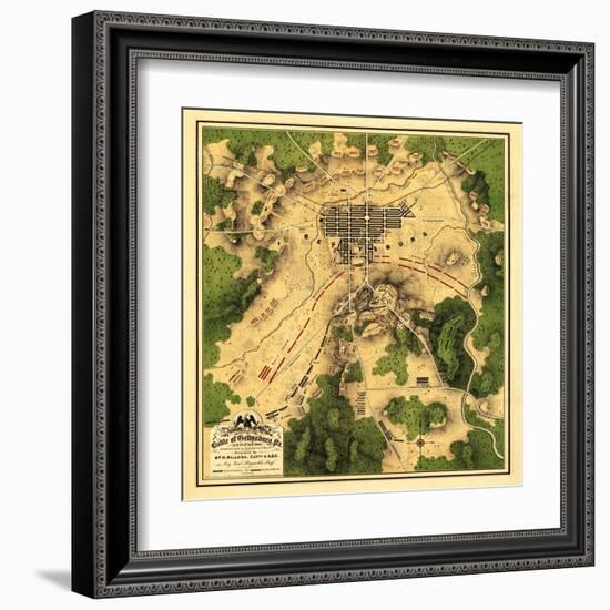 Battle of Gettysburg - Civil War Panoramic Map-Lantern Press-Framed Art Print