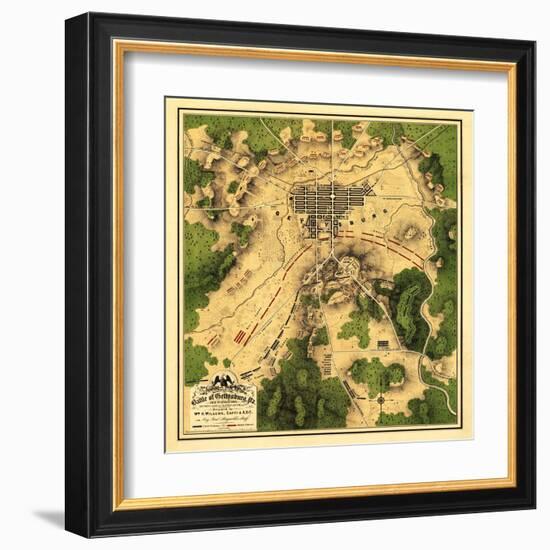 Battle of Gettysburg - Civil War Panoramic Map-Lantern Press-Framed Art Print