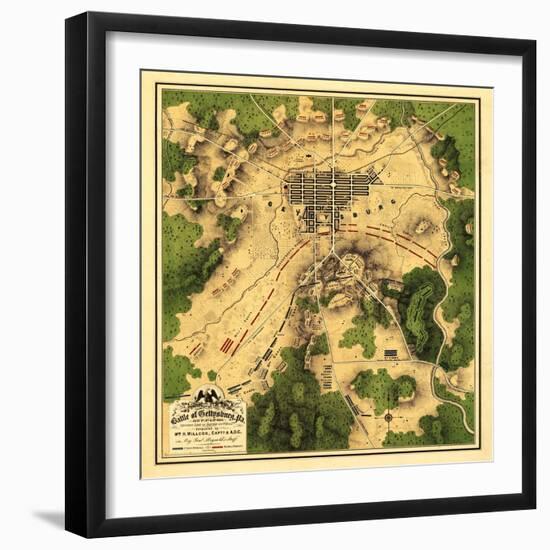 Battle of Gettysburg - Civil War Panoramic Map-Lantern Press-Framed Art Print