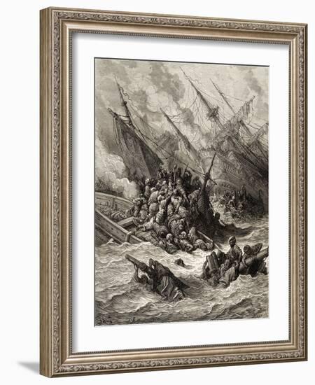 Battle of Lepanto in 1571, Illustration from 'Bibliotheque Des Croisades' by J-F. Michaud, 1877-Gustave Doré-Framed Giclee Print