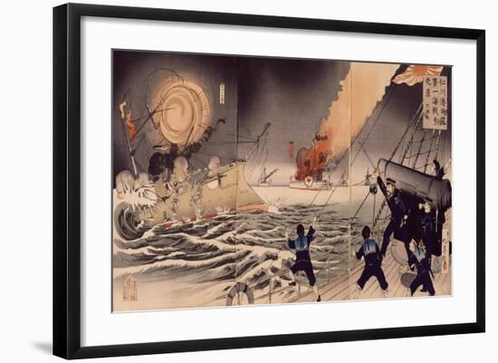 Battle of Sinakawa Won by Japanese, Russian Ships Koletz and Mariyashe, 1904-null-Framed Giclee Print