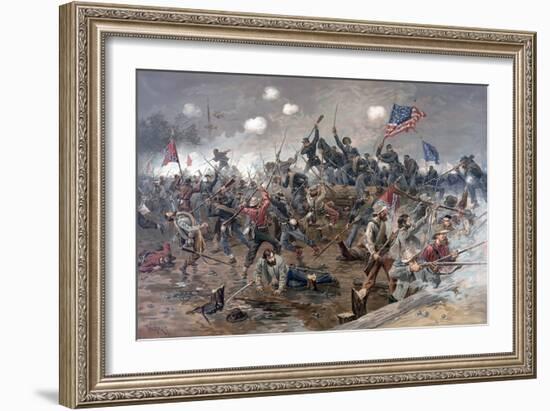 Battle of Spottsylvania, Pub. L Prang & Co., 1886 (Colour Litho)-Thure De Thulstrup-Framed Giclee Print