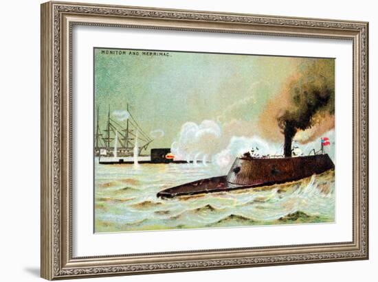 Battle Of The Monitor And Merrimac Tobacco Card-null-Framed Art Print