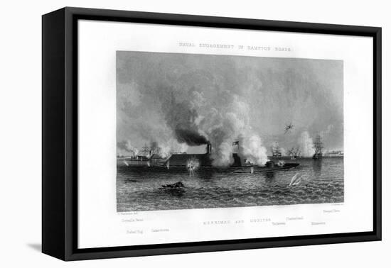 Battle of the 'Monitor' and the 'Merrimack, Hampton Roads, Virginia, 9 March 1862 (1862-186)-J Davies-Framed Premier Image Canvas