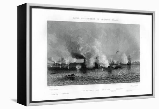Battle of the 'Monitor' and the 'Merrimack, Hampton Roads, Virginia, 9 March 1862 (1862-186)-J Davies-Framed Premier Image Canvas