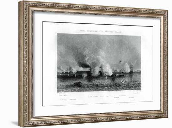 Battle of the 'Monitor' and the 'Merrimack, Hampton Roads, Virginia, 9 March 1862 (1862-186)-J Davies-Framed Giclee Print