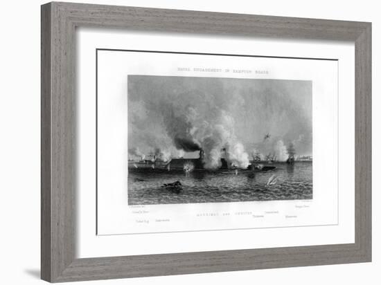 Battle of the 'Monitor' and the 'Merrimack, Hampton Roads, Virginia, 9 March 1862 (1862-186)-J Davies-Framed Giclee Print