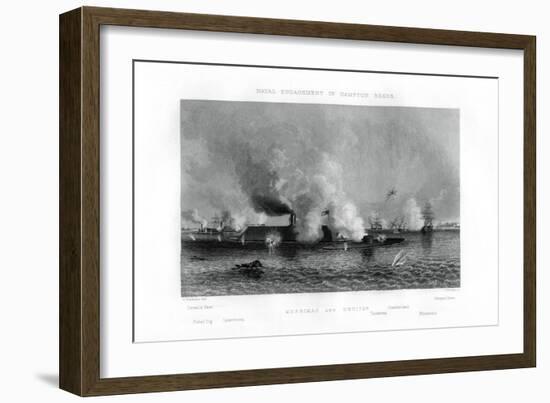 Battle of the 'Monitor' and the 'Merrimack, Hampton Roads, Virginia, 9 March 1862 (1862-186)-J Davies-Framed Giclee Print