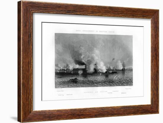 Battle of the 'Monitor' and the 'Merrimack, Hampton Roads, Virginia, 9 March 1862 (1862-186)-J Davies-Framed Giclee Print