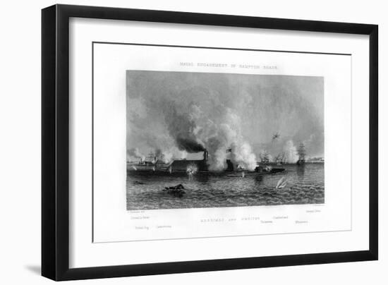 Battle of the 'Monitor' and the 'Merrimack, Hampton Roads, Virginia, 9 March 1862 (1862-186)-J Davies-Framed Giclee Print