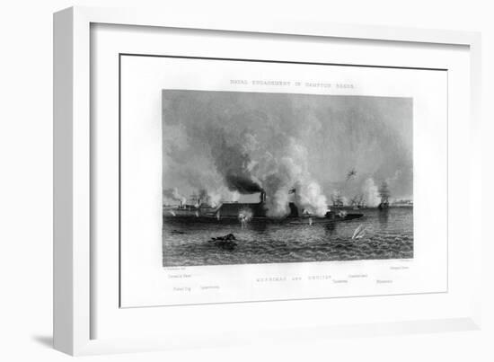 Battle of the 'Monitor' and the 'Merrimack, Hampton Roads, Virginia, 9 March 1862 (1862-186)-J Davies-Framed Giclee Print