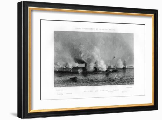 Battle of the 'Monitor' and the 'Merrimack, Hampton Roads, Virginia, 9 March 1862 (1862-186)-J Davies-Framed Giclee Print