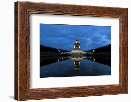 Battle of the nations monument, Leipzig by the blue hour, water reflection-UtArt-Framed Photographic Print