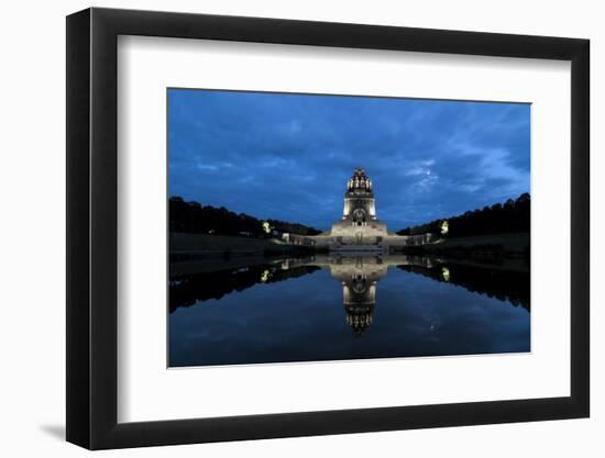 Battle of the nations monument, Leipzig by the blue hour, water reflection-UtArt-Framed Photographic Print