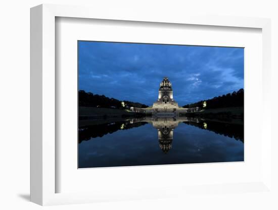 Battle of the nations monument, Leipzig by the blue hour, water reflection-UtArt-Framed Photographic Print