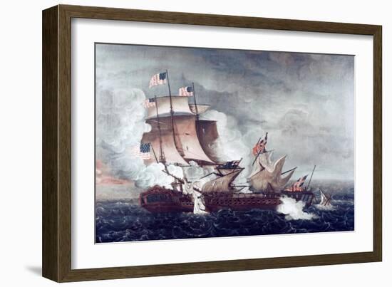 Battle of U.S.S. Constitution and H.M.S. Guerriere, War of 1812-Thomas Birch-Framed Giclee Print