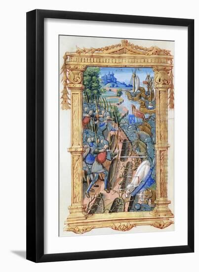 Battle Scene Between Archers and Cavalry, with Castle and Ships, C.1495-1500-null-Framed Giclee Print