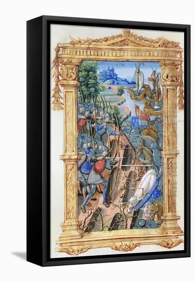 Battle Scene Between Archers and Cavalry, with Castle and Ships, C.1495-1500-null-Framed Premier Image Canvas