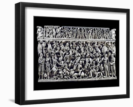 Battle Scene between Roman and Barbarians Warriors during the Ma-null-Framed Photographic Print