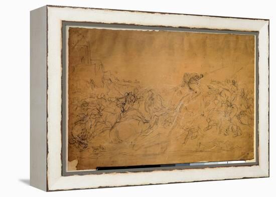 Battle Scene Drawing on Salmon Paper by Eugene Delacroix (1798-1863) 19Th Century Sun. 0.30 X 0.45-Ferdinand Victor Eugene Delacroix-Framed Premier Image Canvas