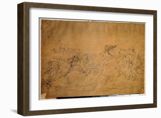 Battle Scene Drawing on Salmon Paper by Eugene Delacroix (1798-1863) 19Th Century Sun. 0.30 X 0.45-Ferdinand Victor Eugene Delacroix-Framed Giclee Print