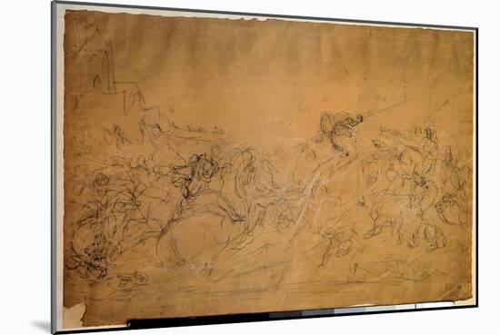 Battle Scene Drawing on Salmon Paper by Eugene Delacroix (1798-1863) 19Th Century Sun. 0.30 X 0.45-Ferdinand Victor Eugene Delacroix-Mounted Giclee Print