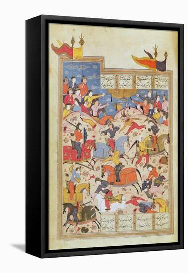 Battle Scene, Illustration from the 'shahnama'-Indian School-Framed Premier Image Canvas