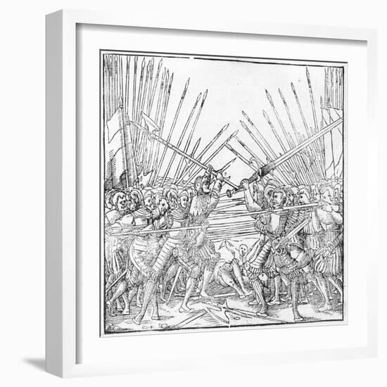 Battle Scene Showing Landsknechte (Mercenaries) Bearing Two-Handed Swords, Halberds and Lances,…-German School-Framed Giclee Print